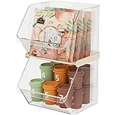 HKeeper 2-Tier Transparent Acrylic Small Items Storage Organizer Counter Stackable Wall Mounted Hanging Bins for Kitchen,Bathroom,Office Caddy (Transparent, 2-Tier)