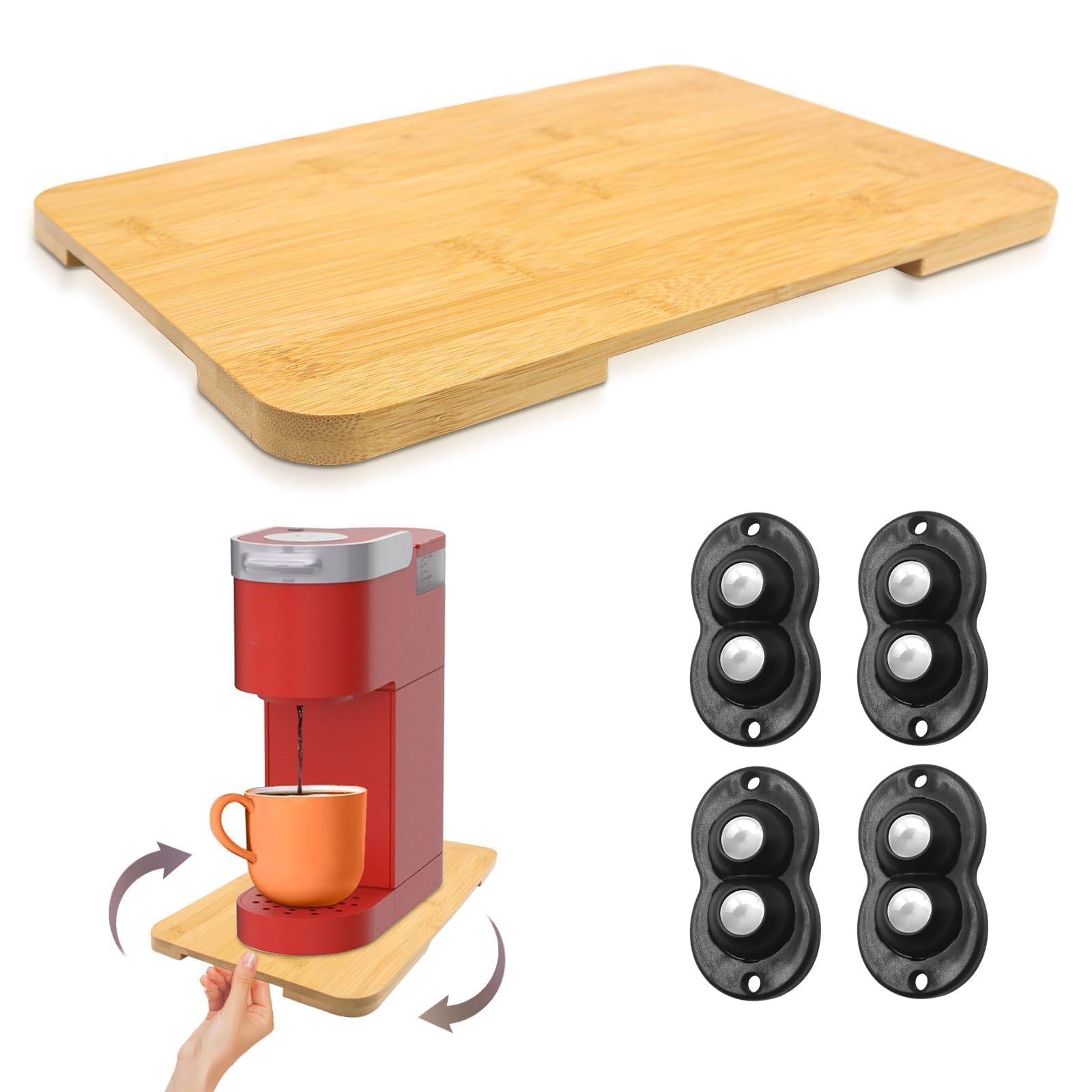 Photo 1 of 360° Rolling Tray Bamboo Appliance Slider, Appliance Sliders for Kitchen Appliances Sliding Tray for Coffee Maker Appliances Mat Easily from Under The Cabinet Natural(13.9"×9.4")