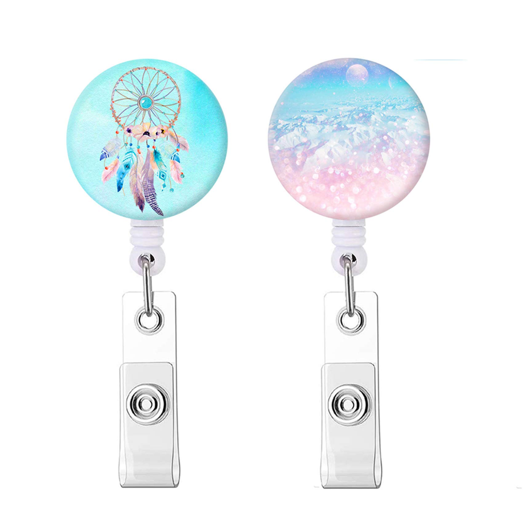 Retractable Badge Holder, Nursing Badge Reel with Alligator Clip,Cute Badge Clip on ID Card Holders (Dream Catcher Iceberg)