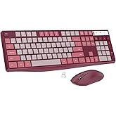 Wireless Keyboard and Mouse Combo, Lovaky 2.4G Full-Sized Ergonomic Keyboard Mouse, 3 DPI Adjustable Cordless USB Keyboard and Mouse, Quiet Click for Computer/Laptop/Windows/Mac (1 Pack, Rose)