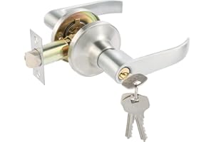 Door Handle Satin Nickel Keyed Wave Door Handles with Keys Door Lock for Bedroom Privacy & Security, Reversible for Right/Lef
