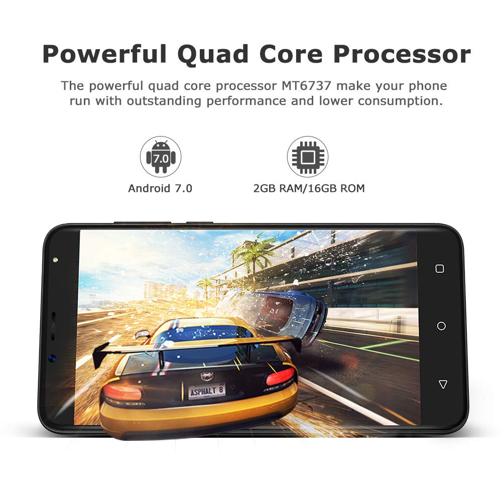 4G Handy Ohne vertrag 5,5 Zoll, 2GB+16GB, Android 7.0 Handy Dual SIM, 8MP+5MP Kamera, HD 1280 * 720 Bildschirm, Akku 2970mAh, Wieppo S6 Unlocked Smartphone Bluetooth GPS OTG (Schwarz)