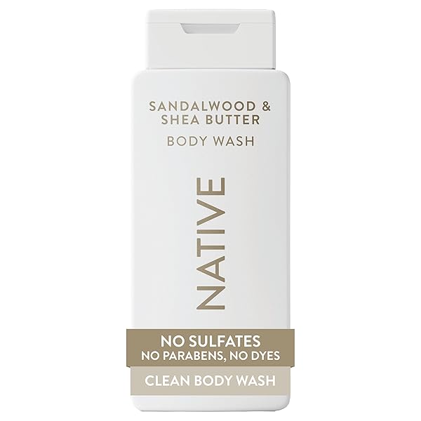 NATIVE BODY WASH CONTAINS NATURALLY DERIVED INGREDIENTS | FOR WOMEN & MEN, SULFATE, PARABEN, & DYE FREE LEAVING SKIN SOFT AND HYDRATED | SANDALWOOD & SHEA BUTTER 18 OZ