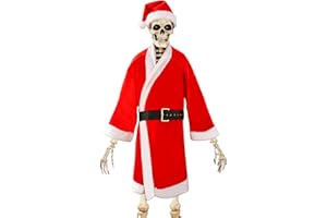 PAMASE 12 Foot Skeleton Christmas Outfits - Red Robe, Belt, Giant Santa Hat with Drawstring/Adhesive for Secure Fit, 12 FT Skeleton Accessories for Christmas Decorations Outdoor Garden Lawn (3Pcs)