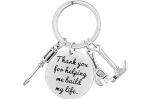 XGAKWD Fathers Day Keychain from Daughter Son, Wedding Birthday Keychain Gift for Step Dad Papa, Thank You for Helping Me Build My Life