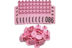 ACHICKLEAD 100PCS Cattle Ear Tags Numbered 001-100, Plastic Livestock Animal Ear Tag for Cows Goats Sheep Pigs Animal Identification Earring Tagger (Pink)