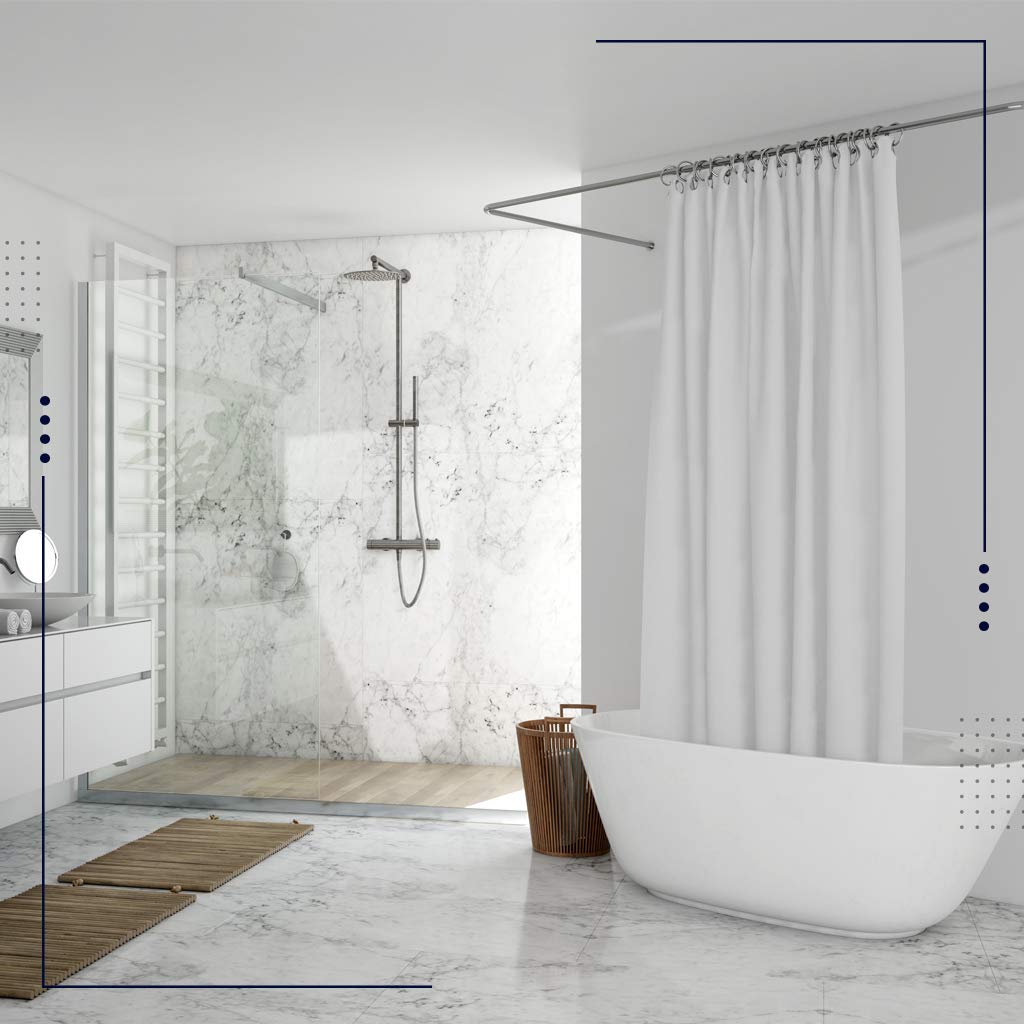 Delia Leslie Shower Curtain Liner - Magnetic Weighted Fabric, Water Mold Mildew Resistant, Long Shower Curtain for Bath with Anti Rust Copper Grommets, 180 x 180 cm (71 x 71inc) 100% Polyester - White