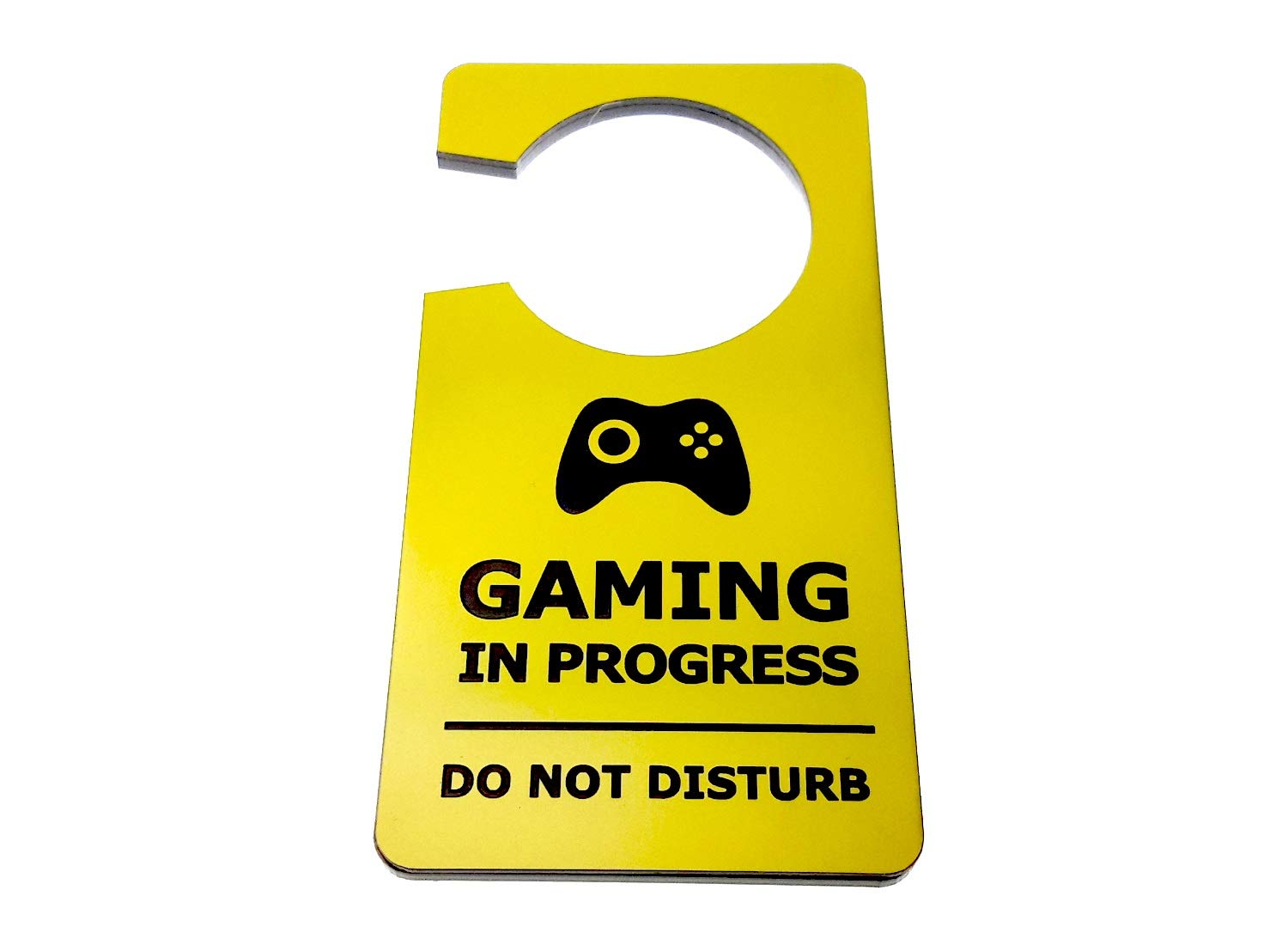 OriginDesigned Gaming in Progress - Do Not Disturb - Room Door Hanger Sign in Yellow Acrylic for Boys, Girls, Bedrooms, Computer Games, Fortnight, Minecraft
