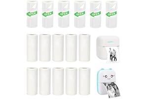 Vicbear 16 Rolls Mini Thermal Printer Paper, Including 6 Sticker Paper & 10 Plain Paper Rolls for Mini Portable Printers, 57X25 mm, Suitable for Various Inkless Sticker Printers