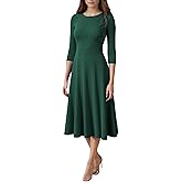 FENJAR Women's Elegance Fit and Flare Cocktail Dress - Casual Ruched 3/4 Sleeve Swing Midi Dresses for Wedding, Church...