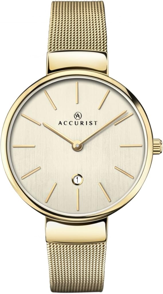 Accurist Ladies Analogue Quartz Watch With Gold Dial And Gold Milanese
