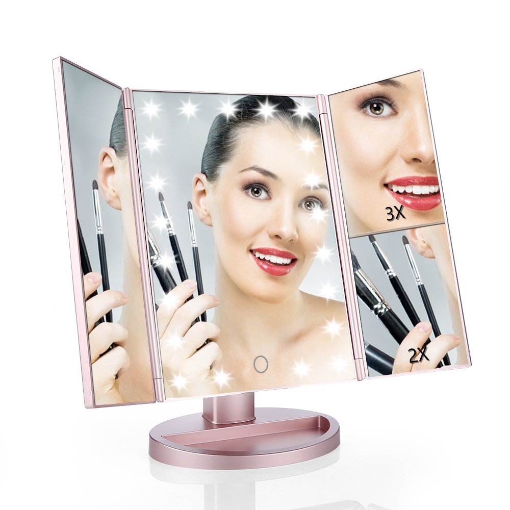 Easehold Espejo con Luz para Maquillaje Triple Plegable X X X Amplificador