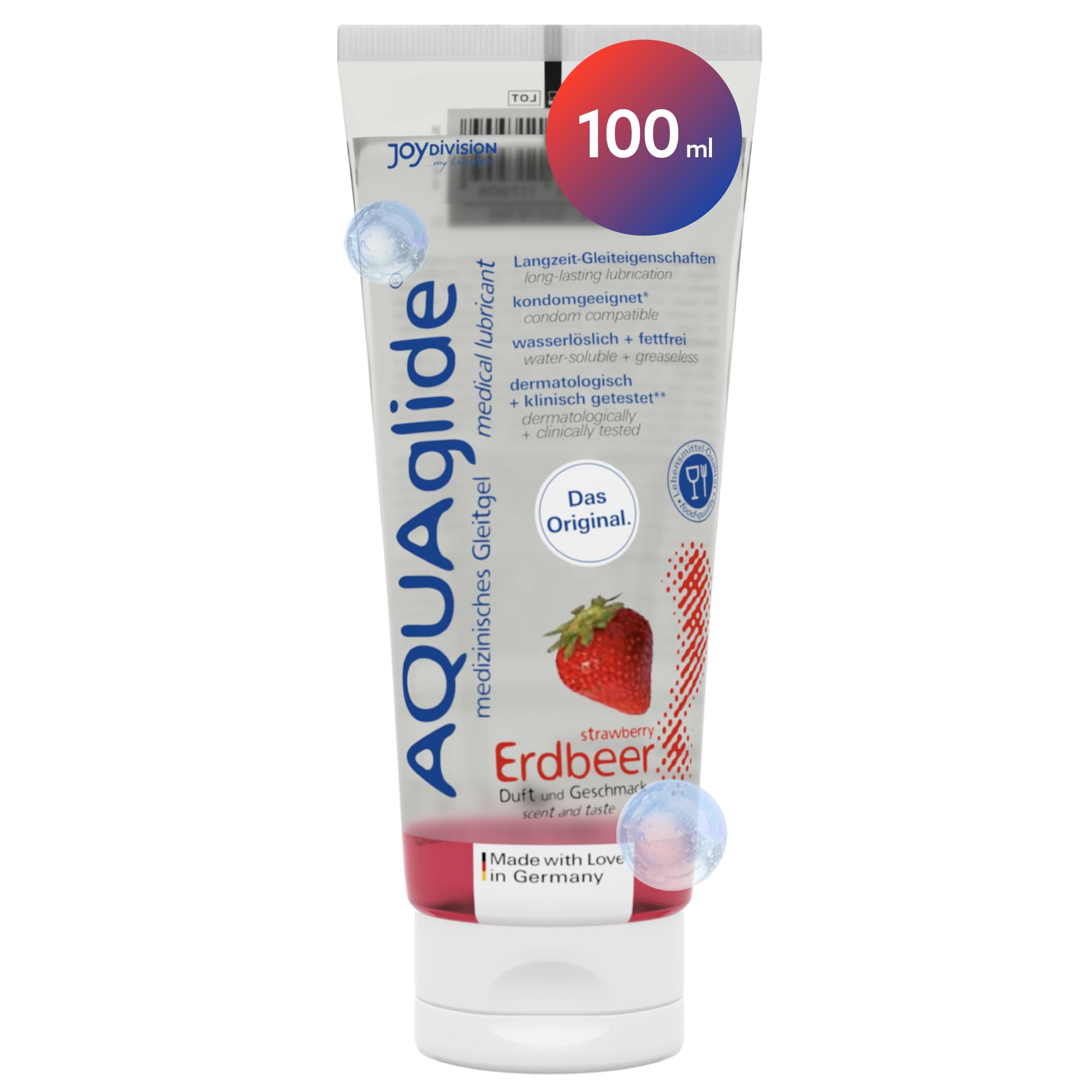 Joydivision AQUAglide Strawberry Lubricant 100ml, Vegan Lubricant, Water-Based with a Sensual Strawberry Scent, Crystal-Clear, Suitable for Latex Condoms — image 1