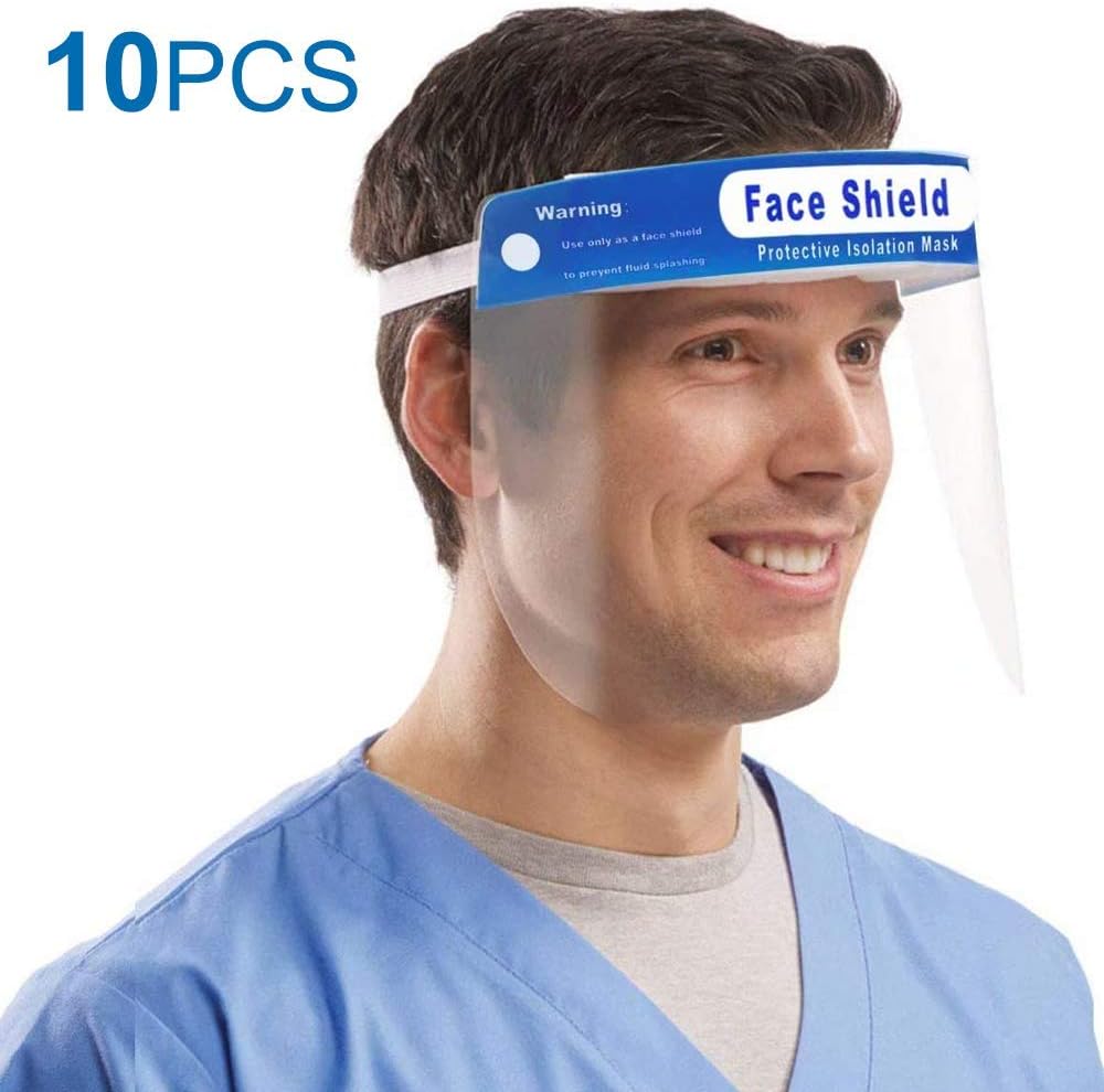 AOKESI 10PCS Reusable Safety Face Shield, Adjustable Transparent Full Face Protective Visor with Eye & Head Protection, Anti-Spitting Splash Facial Cover