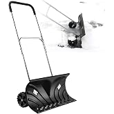 SHANTRA Snow Shovel with Wheels for Driveway, Heavy-Duty Snow Shovel Pusher with 26" x 13" Large Blade for Efficient Snow Removal, Adjustable Handle, U-Shaped Handle, Back Saver Snow Plow for Doorway