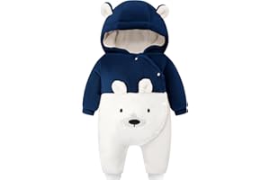 WYTbaby Baby Snowsuit Fleece Romper, Thicken Bear Hooded Jumpsuit for Toddler Girls Boys Infant Outfit