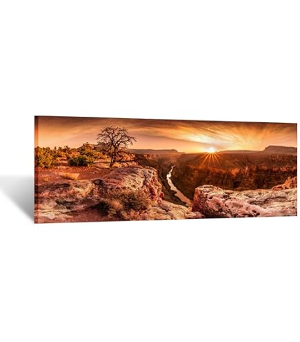 Kreative Arts Gallery Stampa Su Tela 'Tramonto Con Albero' - 50x140 Cm - Paesaggio Notturno, Arte Pronta Da Appendere, Cornice In Legno 3 Cm