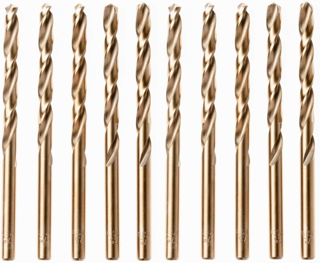 Rennie Tools - 10pc 4.2mm HSS Gold Cobalt Jobber Drill Bit Set for Stainless Steel Hard Metals, Aluminium, Cast Iron, Copper