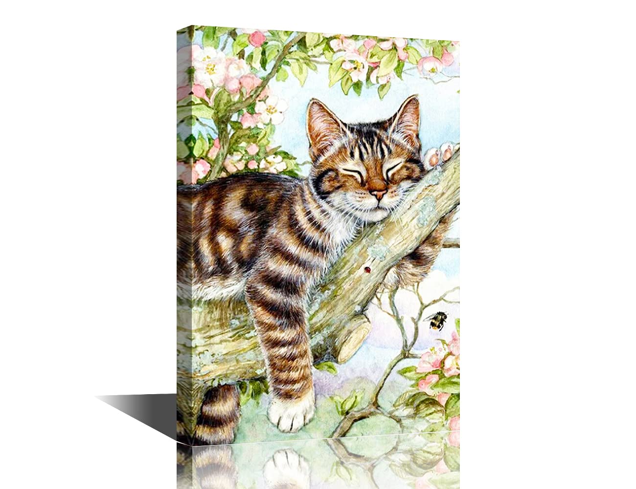 TISHIRON Cat Snuggling in the Treetops Canvas Wall Art for Living Room Bathroom Bedroom Painting Canvas Prints Artwork Wall Decor Framed Wall Art Ready to Hang 16x24inch (40x60cm)
