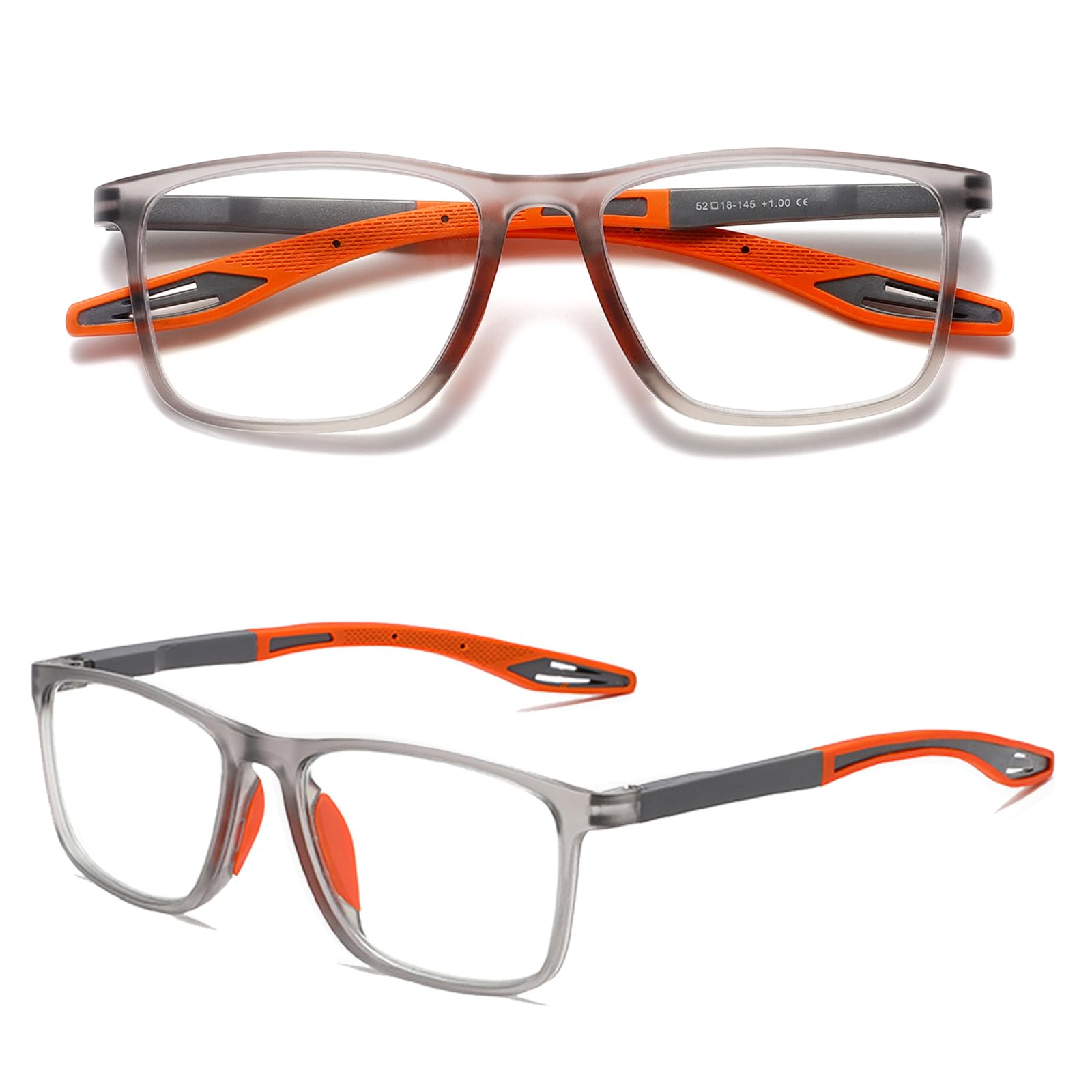 Hubeye TR90 Sports Reading Glasses for Men and Women Square Comfortable Flexible Blue Light Blocking Computer Reader (Orange, 0.00) — image 1