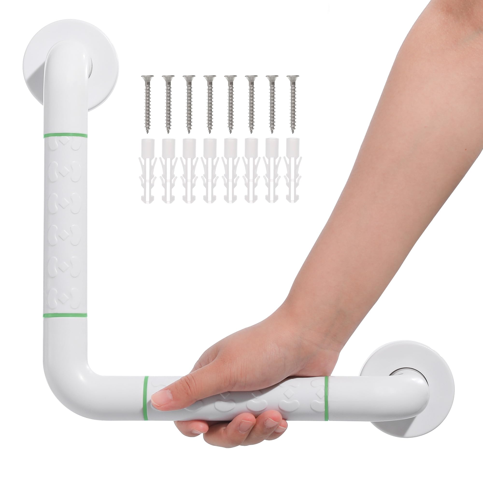 Fanwer Anti Bathroom Grab Rail,90° Detachable Right Angle White Stainless Steel Shower Hand Rail,Safety Hand Rail Support for Elderly, Children and Disability