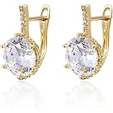 XUPING Dangle Earrings for Women 14K Gold Leverback Crystal Small Huggie Cubic Zirconia Hypoallergenic Trendy Earring Jewelry
