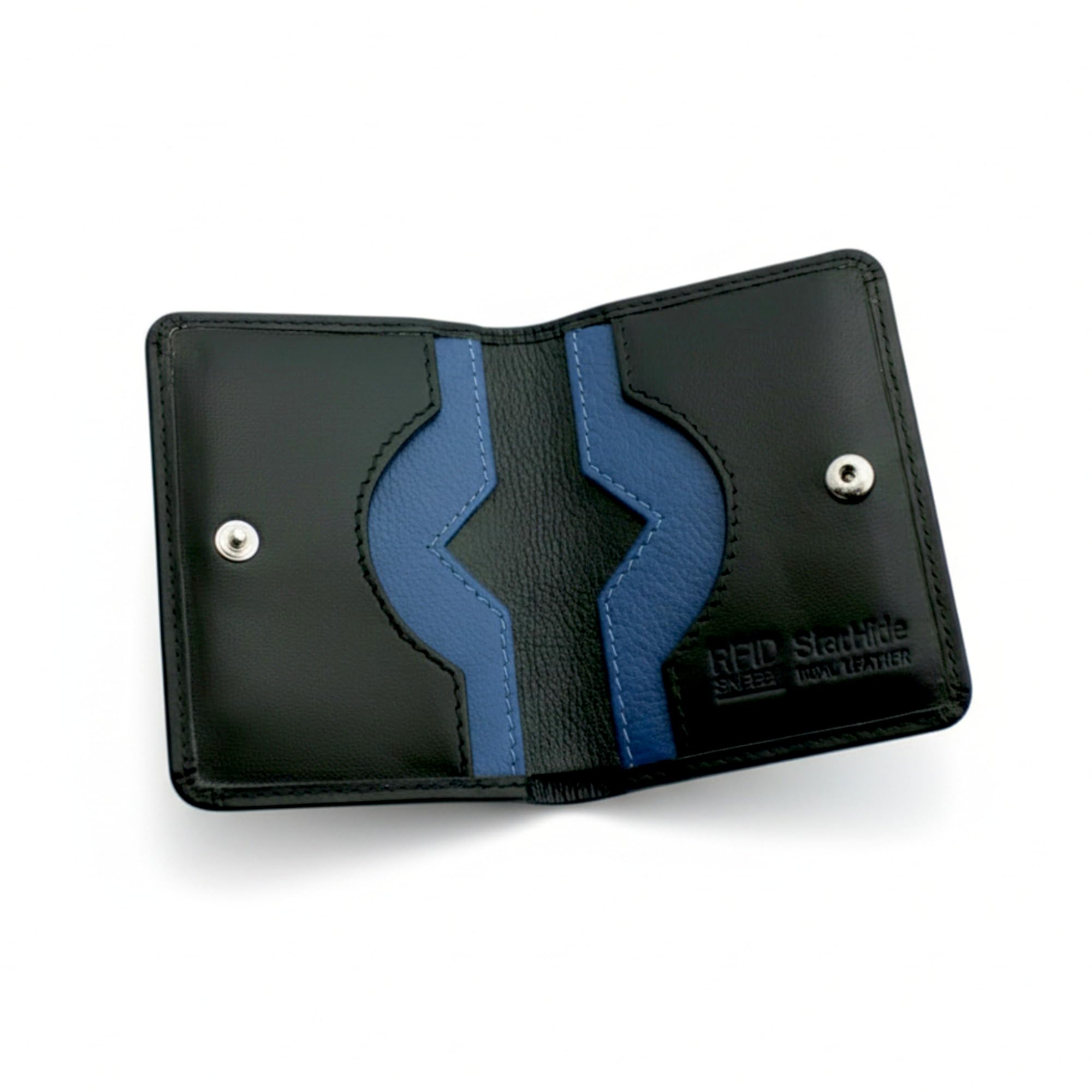 STARHIDE Ultra Slim Leather Cardholder for Men Women, RFID Blocking Minimalist Slim Leather Credit 4 Card Holder Case Bifold Wallet #120 (Black Blue)