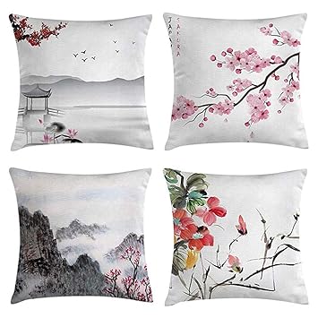 Amazon Com Emvency Set Of 4 Throw Pillow Covers Asian Japanese