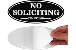 MONGFUN No Soliciting Sign for House Door, Self-adhesive 7" x 3" Metal Signs for Office Wall, Durable UV and Easy Mounting, Oval Design with Black White Colors (2 Pack BLACK)