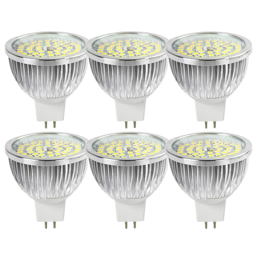 WULUN MR16 GU5.3 LED Light Bulbs-Pack of 6 Units, 6W LED Cool White 6000K, 60W Halogen Spotlight Bulbs Equivalent, AC/DC 12V, 550 Lumens, 120 Degree Focus Beam Angle, Non Dimmable