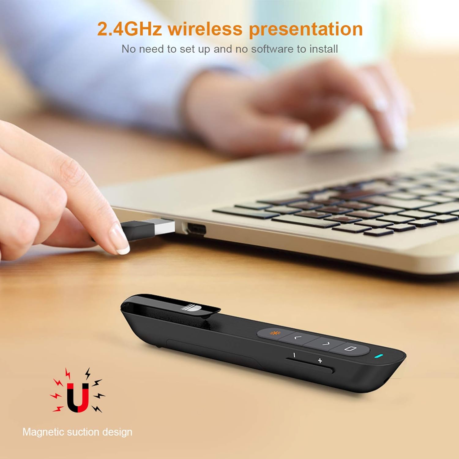 Wireless Presenter with Laser Pointer, Presentation Remote Presentation Clicker for mac, Laser Pointer 2.4GHz USB Powerpoint PPT Clicker Flip Pen for Office Teacher, Support Hyperlink (Black) : Office Products