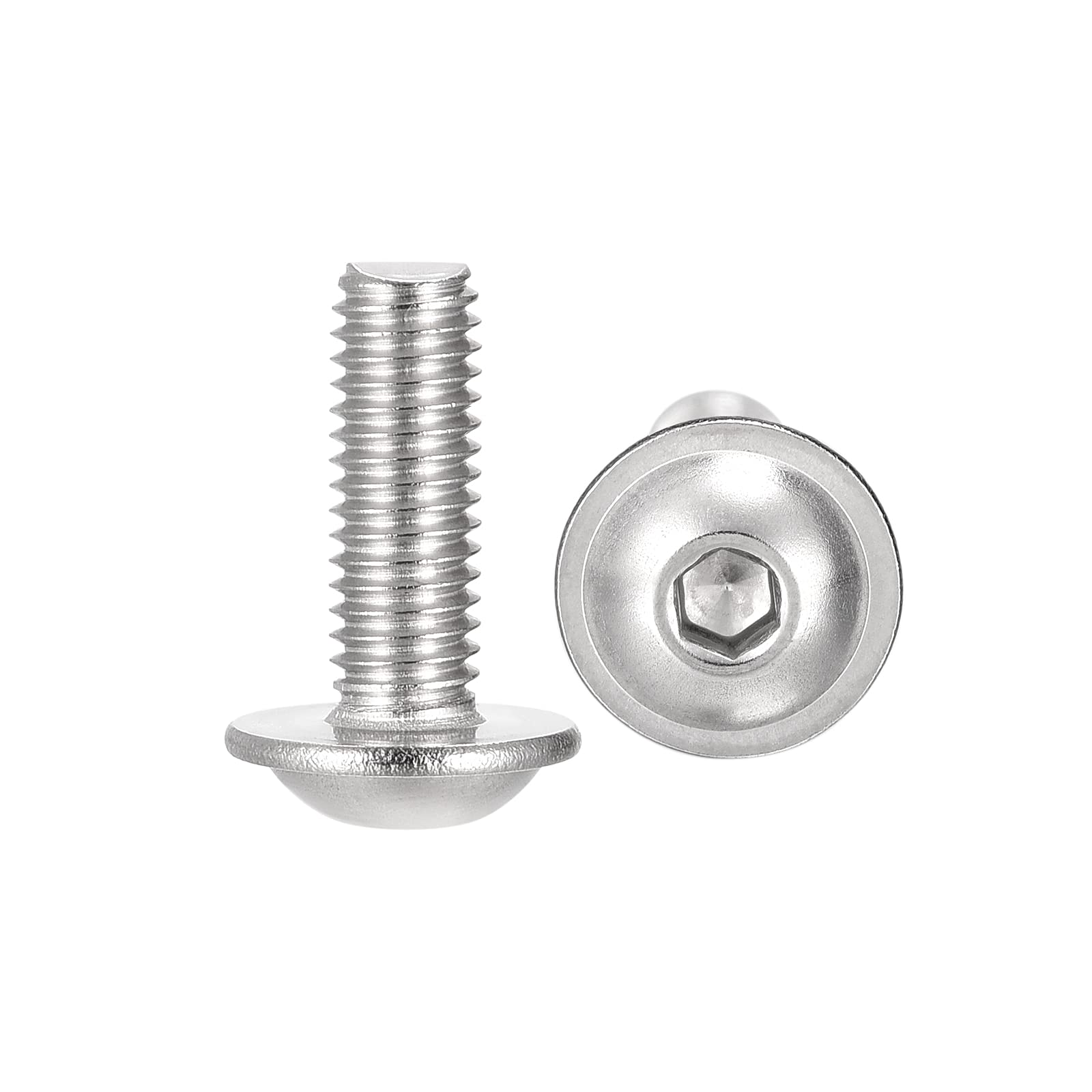 sourcing map Flanged Button Head Socket Cap Screws, M5*14mm Hex Socket Drive Screw, 304 Stainless Steel Fasteners Bolts, Fully Threaded Machine Screw 50Pcs