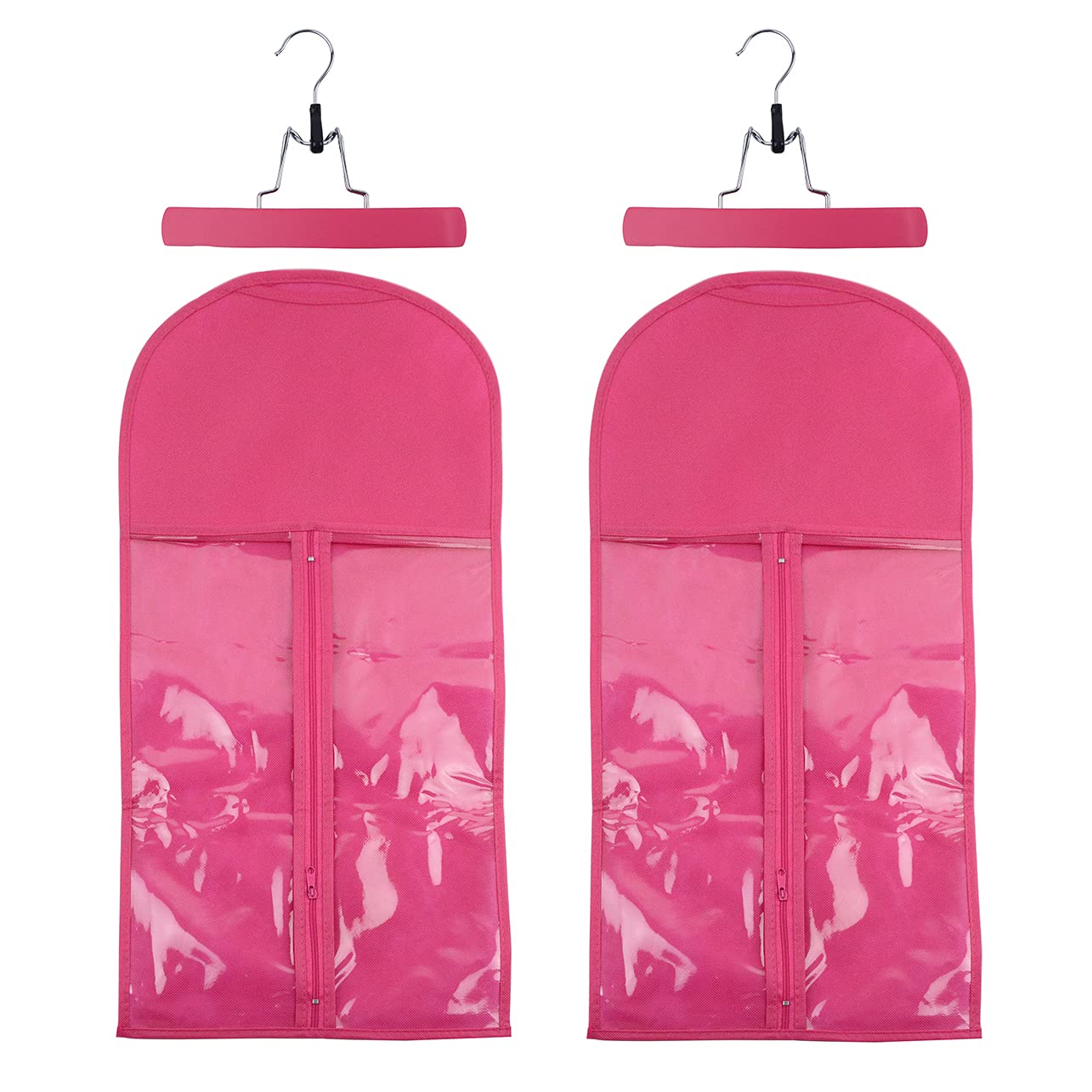 2 Pcs Wig Hair Extensions Storage Bag with Wooden Hanger - Portable Dust-proof Wig Bags (Pink)