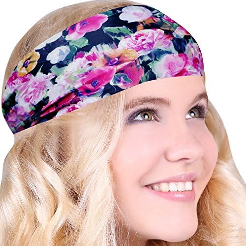 FUN &amp; FUNKY Work Out Headbands! SUPER FUN! Rose Floral - Choose From Over 30 Best No Slip Printed Headbands Stretchy One Size Fits Most Made in USA by Mom &amp; Daughter:)