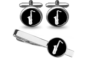 ZUNON Saxophone Cufflinks Music Instrument Cufflinks Tie Clip Wedding Fancy Gift Silver/Gold