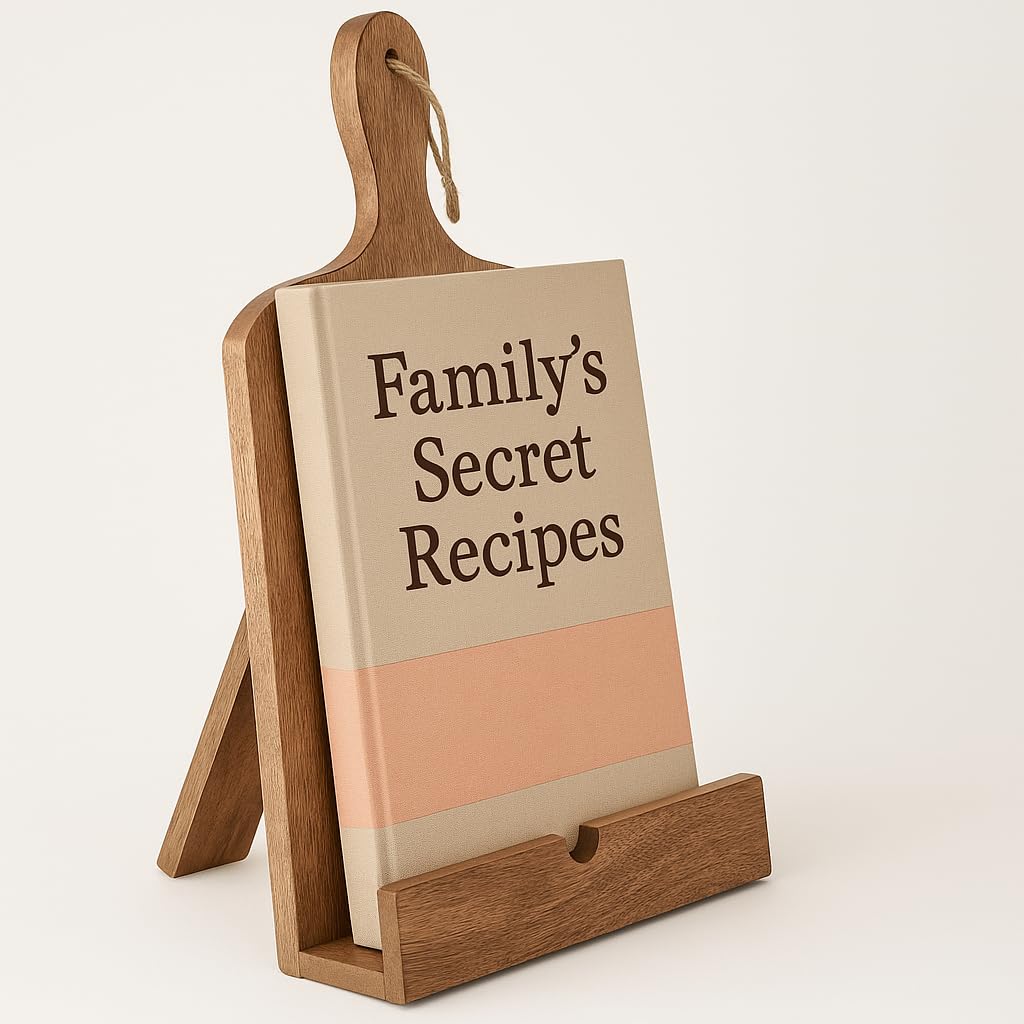 Cook Stand for Kitchen Wooden Cooking Gifts Recipe Book Stand Chopping Board Style Easel for Kitchen Text Ipad Table Made of Mangowood (Brown)