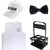 Yewong Adults 50s White Milkman Hat Vest Set Dairy Delivery Costume Set for Halloween Milk Man Cosplay