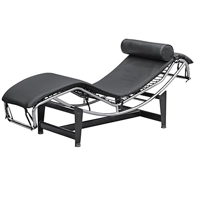 Le Corbusier LC-4 Style Replica Chaise Lounge with Black PU Leather