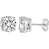 MDFUN 18K White/Yellow Gold Plated Stud Earrings for Men Women 4 Prong Graduated Round Clear Cubic Zirconia Hypoallergenic Earrings Set 3-8mm
