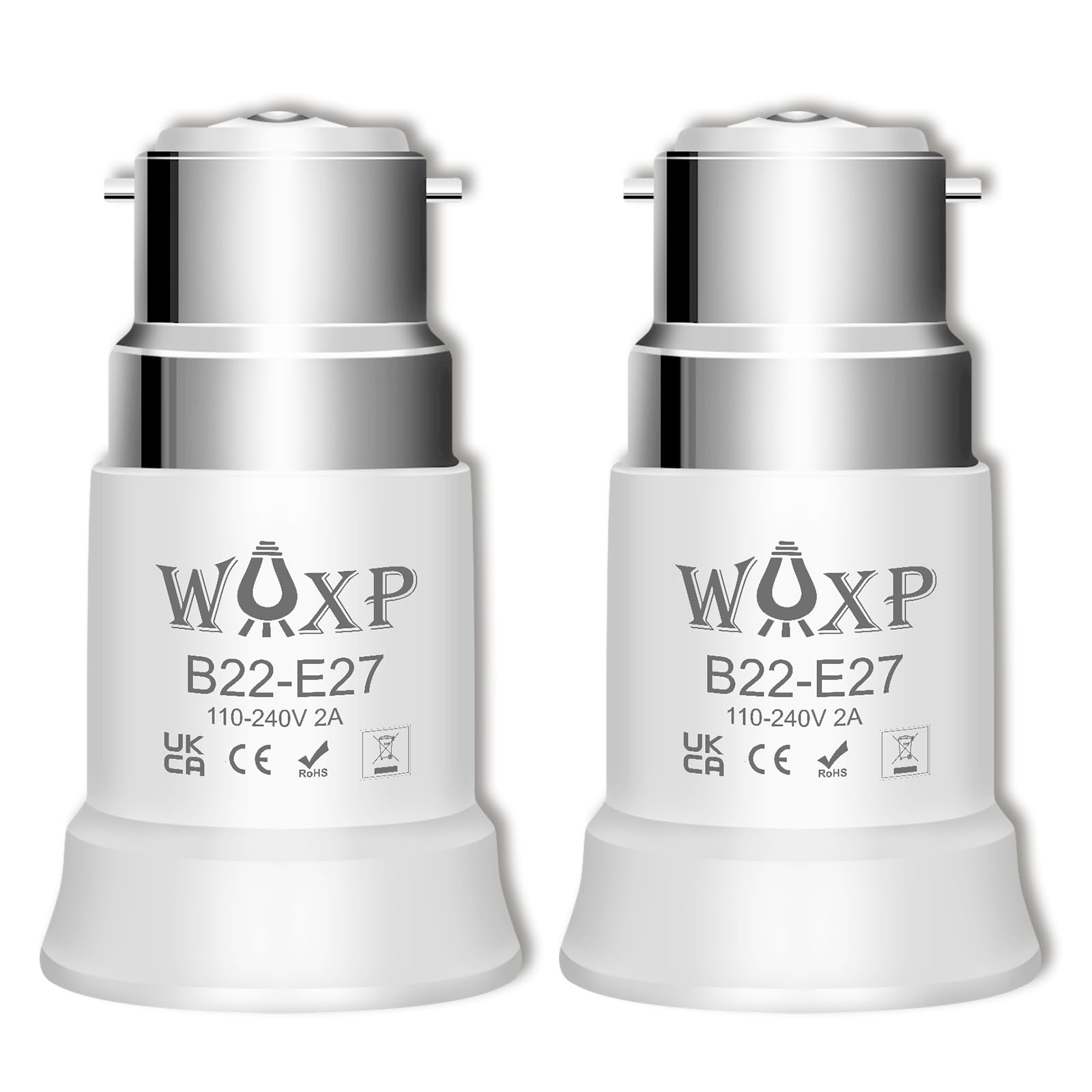 WAXP B22 to E27 Light Bulb Adapter, Bayonet to Screw Bulb Adaptor, Premium Ceiling Fan Light Bulb Bayonet Fitting, BC to ES Lamp Base Adapter for LED, Incandescent, CFL Bulbs, 2 Pack