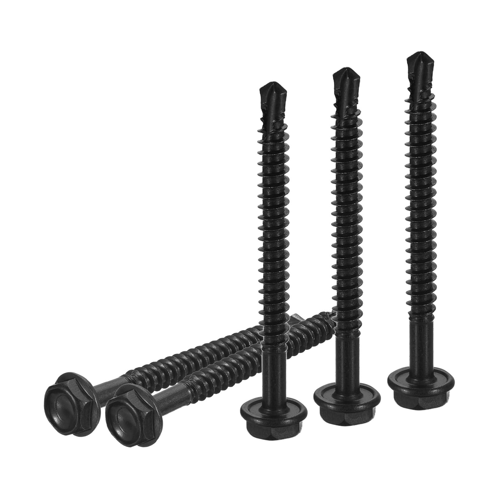 DTGN #10x2" Hex Washer Head Self Drilling Screws - 100Pack - Good for Machine - 410 Stainless Steel Black Oxide - Self Tapping Sheet Metal Screws