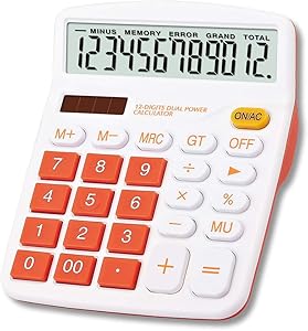 Meichoon Large Calculator Orange, Office Solar Calculator Dual Power Financial Dedicated Calculator 12 Digit Display Large Standard Function Desktop Business Calculator Multifunctional KA08