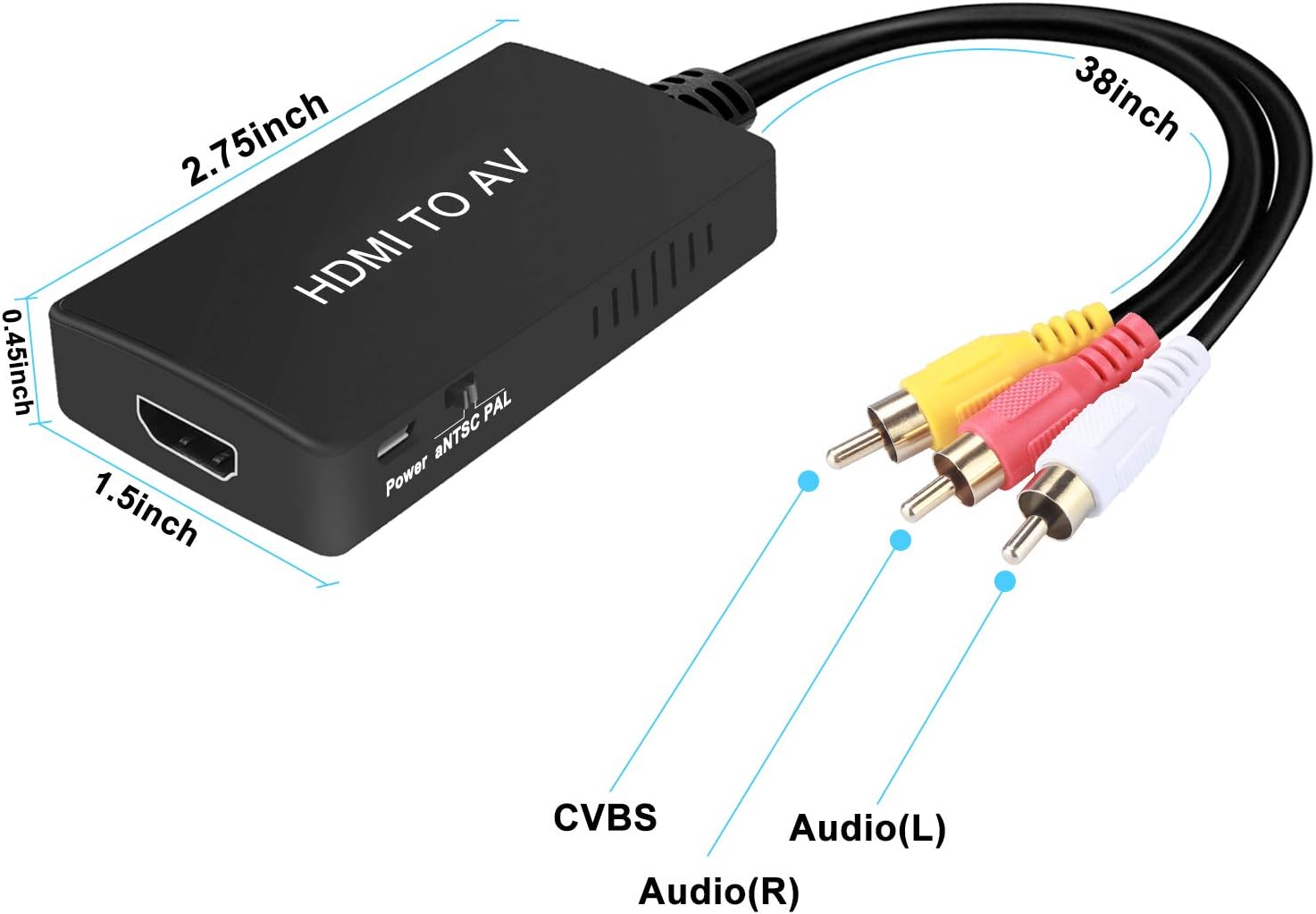 HDMI to RCA Converter, HDMI to AV 3RCA CVBs Composite Video Audio Converter Adapter Supports PAL/NTSC for TV Stick, Roku, Chromecast, Apple TV, PC, Laptop, Xbox, HDTV: Electronics