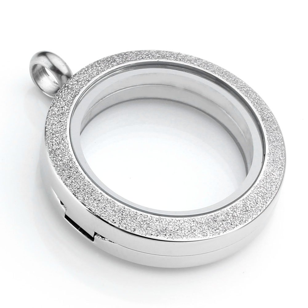 Zysta Stainless Steel Silver, Gold, Black, Rainbow Matte Round Living Memory Floating Charm 25MM 30MM Locket Pendant Necklace, 24 Inches Chain + Gift Box