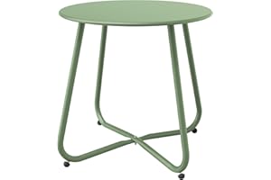 YARDGRACE Bean Green Patio Side Table, 18" Weatherproof Steel Outdoor Indoor Side Table for Garden, Balcony, Pool & Tailgate, Rust-Resistant Lightweight Portable Patio End Table