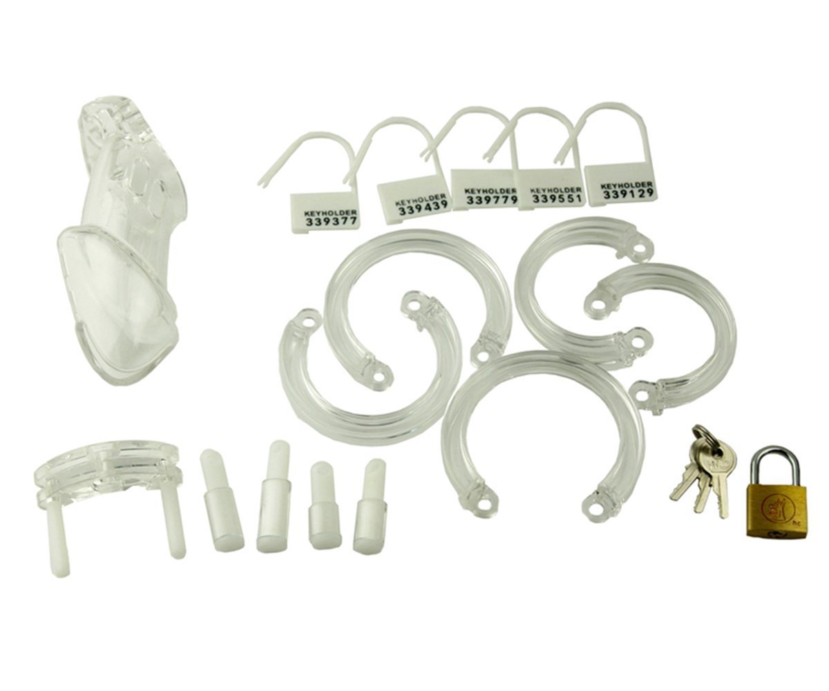 Chastity Device, Premium Quality Lightweight Clear Resin with Lock 5 Different Sizes Male Briefs