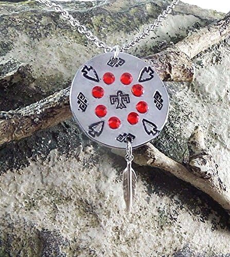 Hand Stamped Polished Aluminum Thunderbird Mandala Design Pendant Necklace included