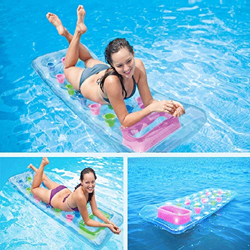 Floating Lounger Swimming Pool Float, Clear Inflatable Air Mat Pillow Bed, Comfortable Hammock Island Rafts with Air Cushion 71" 28" for Ages 6+,Blue