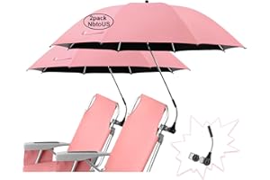 NBtoUS 2 PACK Beach Umbrella with Universal Clamp, UPF 50+ 360 ° Adjustable Beach Shade Umbrella，Portable Outdoor Umbrella for Beach Chair（Not Include Chair