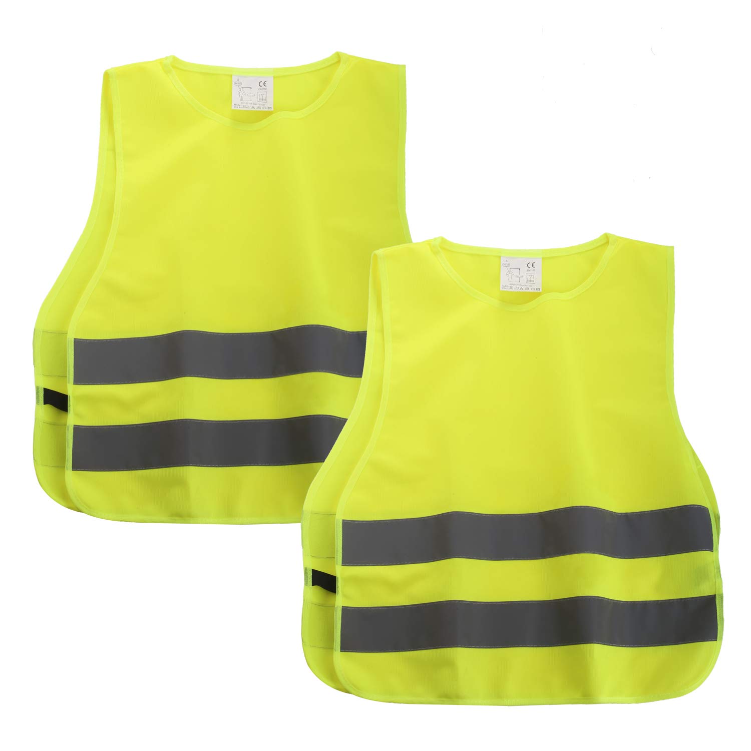 SHYOSUCCE 2pcs Kids Safety Vest, Childrens Hi Viz Vest for Running, Cycling, Hiking and School Trips, Universal Size S for Boys and Girls(50x45cm ,Yellow)